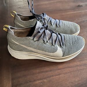 Nike Gray Knit Athletic Shoes with Yellow Pull Tabs